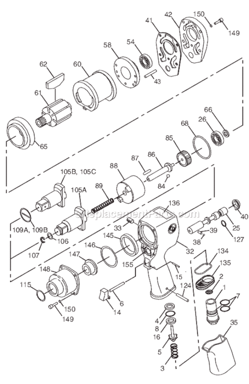 Page A Diagram and Parts List for CP6760 T025310 Chicago Pneumatic Wrench